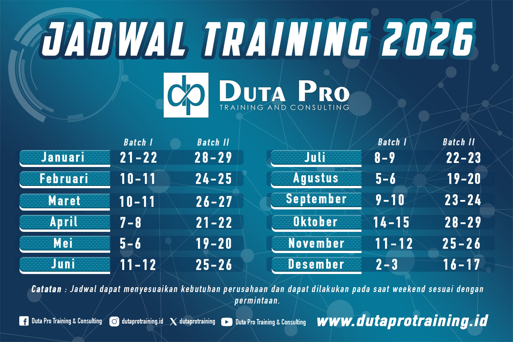 Jadwal Training 2026 Duta Pro Training Consulting - Jadwal Training 2026